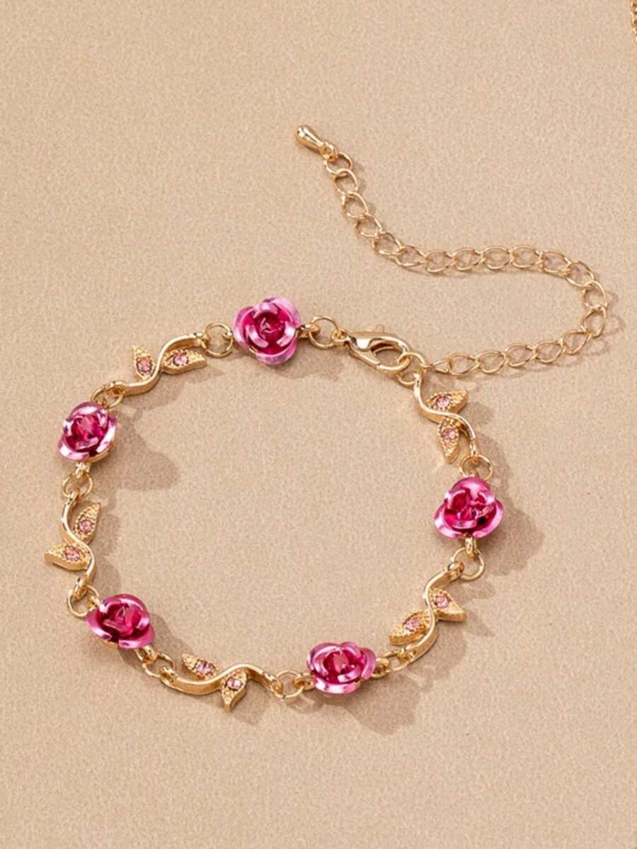 1 Stück Vintage-Armband mit goldener Rosenblumen-Dekoration für Frauen