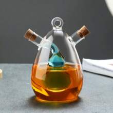 1pc Double Nozzle Glass Olive Oil And Vinegar Dispenser Oil Bottle, Cork 2 In 1 Clear Double Glass Kitchen Cooking Container, Suitable For Kitchen, Dining Room,School Supplies