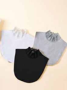 1 件/2 件/3 件/4 件女士蕾丝领，纯色立领基础衬衫，可爱花卉荷叶边假领，白色/黑色/灰色/杏色