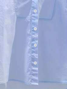 Summer Loose Women's Shirt, Short-Sleeved Maternity Shirt - Blue - View 3