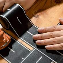 Reusable Cartoon Road Track Stickers, Cars And Tape - Black Polyurethane Tape/For Party Racing Decoration, DIY Road Traffic/Car Self-Adhesive Stickers/ Car-Themed Decoration (5m X 5cm Per Piece)