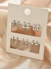 12 件/套经典 C 形耳环，时尚百搭配饰 - 銀色 - 查看 4