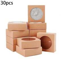 30 Pcs Foldable Kraft Paper Box With Round Clear Window Square Favor Box For Wedding Party Birthday Anniversary