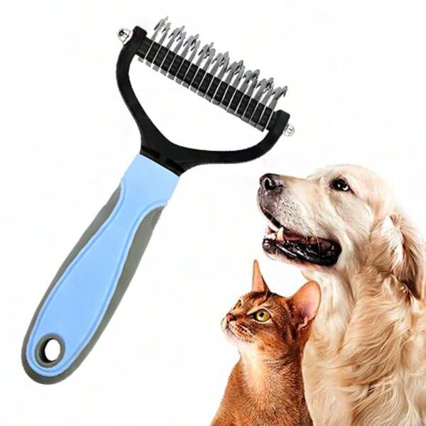 2 pezzi Rastrello per toelettatura di animali domestici - Rimozione dei nodi a doppia faccia e strumenti per la rimozione dei peli, guanti con setole, rastrello per il sottopelo di cani e gatti, spazzola ultra-larga e pettine per la rimozione dei peli, adatto per animali domestici a pelo lungo