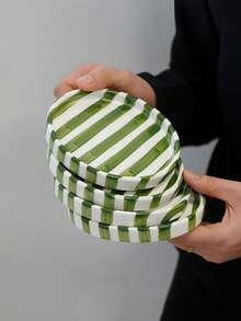 1件/2件/4件绿色条纹陶瓷盘，简约欧式竖条纹陶瓷甜点盘，小吃盘，适用于家居、派对、礼品、女士珠宝托盘