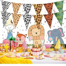 12PCS Jungle Theme Party Supplies Animal Print Pennant Banners Jungle Animal Prints Triangle Flag Zebra Leopard Print Hawaiian Leaf Pattern Banner For Themed Party Zoo (Classic Style)
