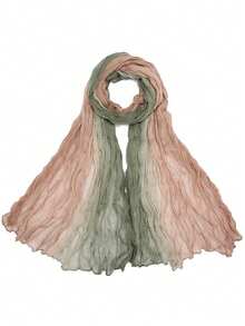 1件装女士渐变褶皱围巾披肩，亲肤柔软褶皱薄款颈部围脖透气纱巾，多功能麻花针织褶皱效果保暖围巾，适合搭配连衣裙 - 彩色 - 查看 20