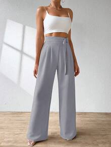 A&DD MODA, REF: AS1248 Wide Leg Pants With Elastic Waistband, Elegant And Sophisticated, Bell-Bottom Modeling, High Waist, Tailored, Casual And Formal Look, Comfortable And Stylish, Light And Comfortable Fabric, Ideal For Casual And Glamorous Occasions. ✨ - 淺灰色 - 查看 3