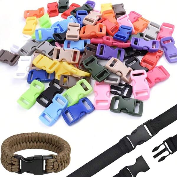 50 Stücke gemischte Farben 3/8" gekrümmte Seitenschnallen, sortierte Paracord Armband Accessoires für Fallschirm 550 Seil Taschen Riemen Rucksack
