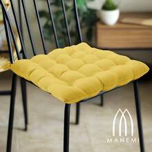 Pack 2/4/6 Cojín para silla 40x40x5 cm|Repelente al agua y fácil de limpiar|Con cintas de sujeción|Funda con cremallera desmontable|Uso interior y exterior|Ideal para comedor, terraza, jardín u oficina - Mostaza - Ver 2