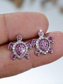 1 Pair Elegant Black And White Cubic Zirconia Turtle Stud Earrings Ocean Boho Beach Jewelry Cute Ear Studs Perfect For Party And Events Daily Wear Charm Gifts