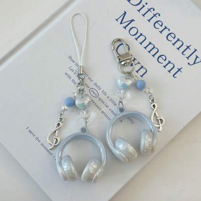 Diseño único de estilo amante de la música, simulación de auriculares, cordón para teléfono, hebilla CCD fresca y versátil, llavero, colgante de mochila escolar, llavero, cordón para teléfono, decoración de bolso