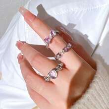 10pcs/Pack Cubic Zirconia Embellished Alloy Rings Set For Women, Sweet & Romantic Assorted Styles Openable Finger Rings, Ideal For Party, Wedding, Daily Wear, Fashion Jewelry Best Gift Pack, Random Style
