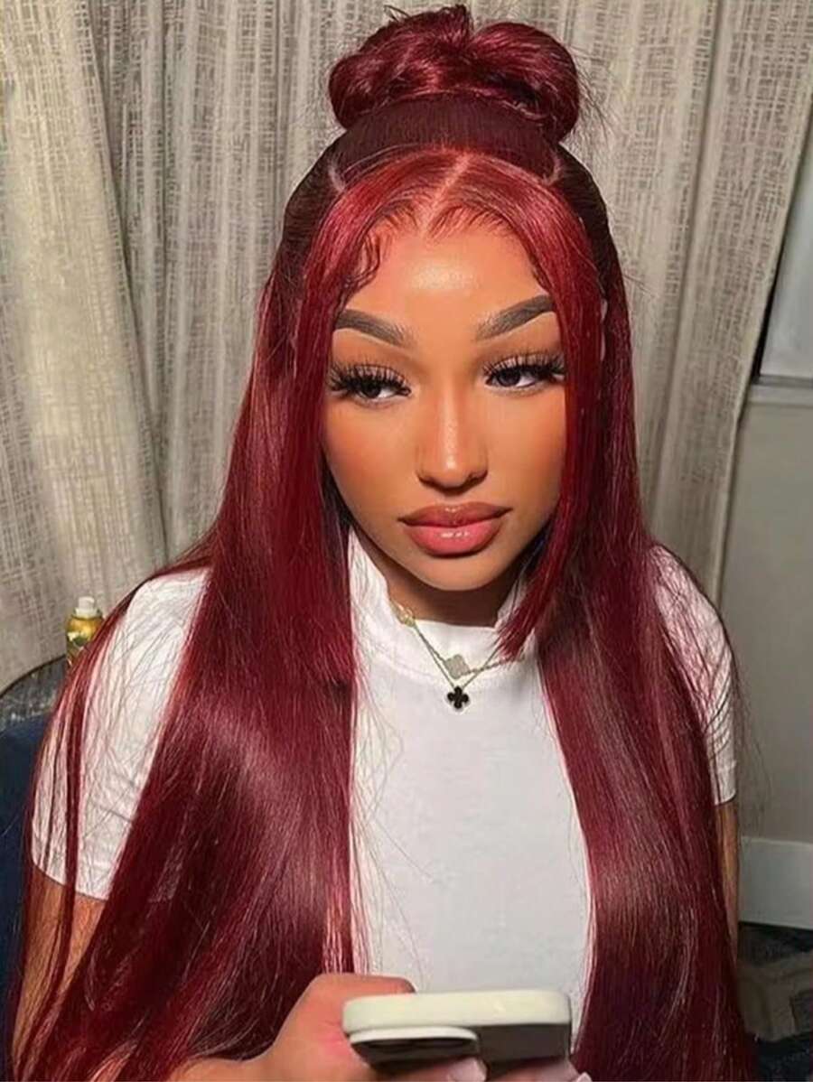 200% Density 34Inch 13x4 Lace Front Wigs Human Hair 99J Straight Wigs For Women 12A Pre Plucked HD Lace Frontal Wig With Baby Hair Burgundy Lace Front Wig