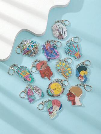 1个亚克力材质人体器官字母钥匙扣，包含喉咙/胃/肠道/心脏/大脑/肺等医疗主题，适合医务助理、医疗爱好者、护士、医生、学生志愿者、手机装饰、包包配饰、朋友礼物等。万圣节汽车装饰、包包挂饰、校园风可爱哥特Y2K风格挂绳，带证件夹，汽车装饰、包包挂饰，送给老师、姐妹的礼物创意。