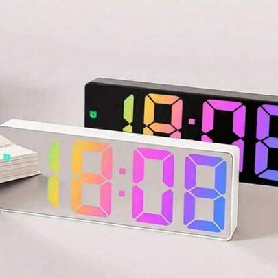LED Digital Electronic Clock With Adjustable Brightness, 3D Desktop Electronic Gaming Desk Decor, Temperature Display Mirror Alarm Clock For Bedroom, Home Decor, Plugged Or AAA Battery Powered Back To School Room Decor School Supplies