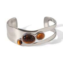 S SHOPBOHO 1 món quà xa xỉ cho cô ấy Trang sức lấy cảm hứng từ phong cách cổ điển Vòng tay mở siêu rộng Vòng tay đá quý cổ điển - vòng tay mở - Xem 15