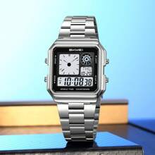 Skmei SKMEI 2451 Ceas digital clasic pentru bărbați, 34 mm, cu brățară din oțel inoxidabil, cronometru multifuncțional, ceas sport impermeabil