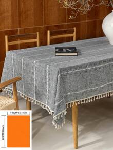 1 pieza Mantel de estilo country americano retro elegante con cuadros grises y calado, rectangular con rayas bordadas y borlas, uso múltiple, adecuado para fiestas festivas, cumpleaños, banquetes, hoteles, hogar, decoración de dormitorio - Gris Oscuro - Ver 20