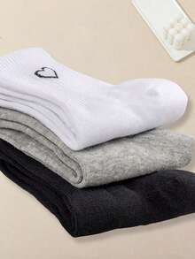 1/3/6双装心形图案男女通用情侣运动袜，中筒袜，春夏假日礼物，秋季袜子 - 彩色 - 查看 2