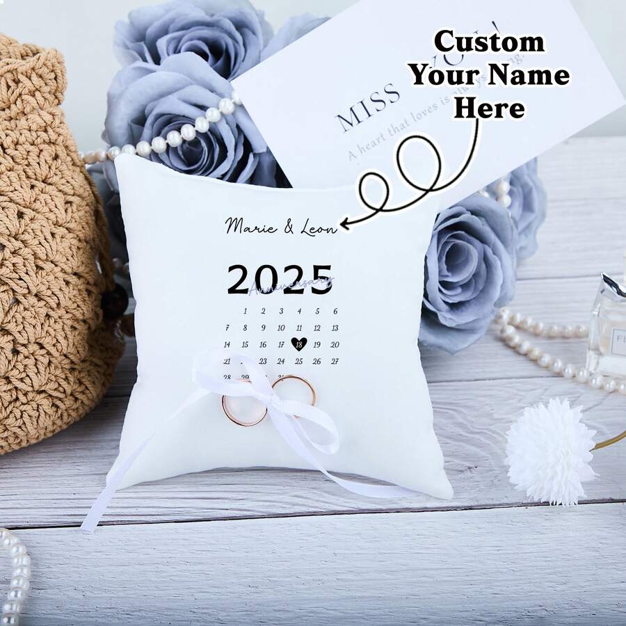 Coussin de bague de mariage blanc personnalisé, coussin de bague de mariage blanc personnalisé, coussin de bague de mariage blanc, coussin de mariage blanc, cadeau de mariage personnalisé, présentoir de bague unique, mariage parfait, fournitures de mariage personnalisées, convient pour la cérémonie de mariage