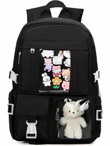 Kawaii Backpack For Teen Girls, Cute Aesthetic High Middle School College Bookbag With Accessories, Beige - Dark Black - 查看 1