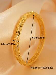 1pc 24K Gold Plated Middle East Style Women Bangle Cuff Bracelet, Dubai Saudi Arabia Mother's Day Jewelry, Luxury Bride Wedding Gift - Twill Flower - View 13