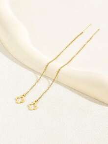 1 Pair Simple Geometric Round Hoop Earrings, Elegant Tassel Stainless Steel Circle Chain Dangle Earrings, Valentine's Day Gift - Yellow Gold - View 4