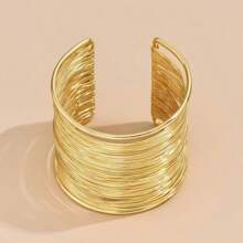 1 pieza Brazalete ancho de aleación chapado en oro, minimalista y elegante, adecuado para uso diario o de fiesta