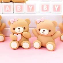 1 Pc Cake Decoration Small Bear Cake Topper, Figurine Bear, Mini Bear Doll Cake Decoration, Suitable For Use At Parties, Birthday Parties, Weddings, Anniversary Celebrations, And Cake Decorations - Pink - View 3