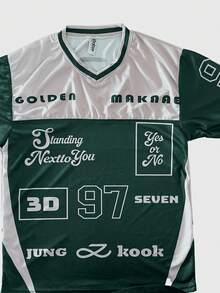 jersey estilo kpop jungkook-envionacional-unisex-street-wear  Letras  Número  Estrella    Casual    Brillante    Ribete en contraste    kpop  Casa    verano - Verde - Ver 2