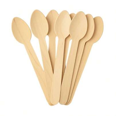 Kit Com 100 Unidades Colheres 14Cm Descartáveis De Madeira