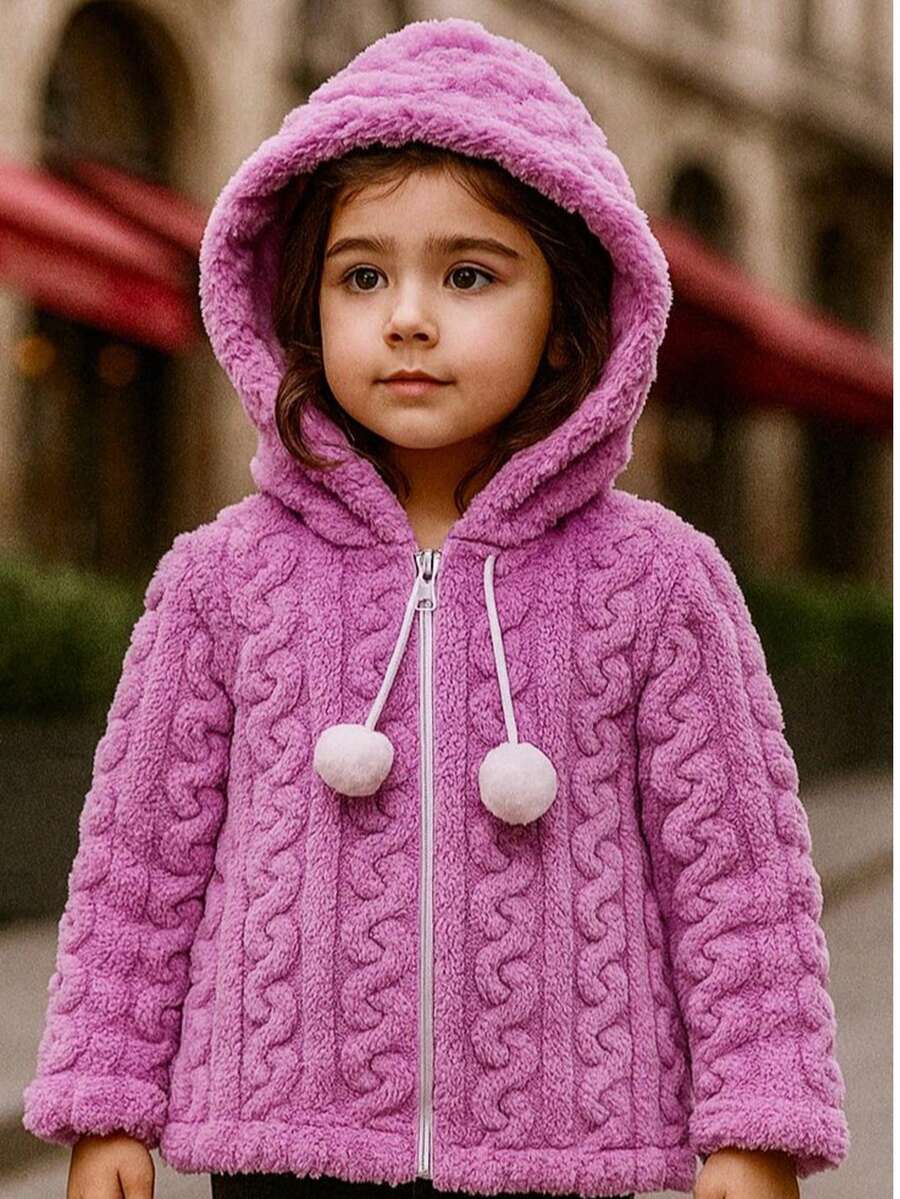 Very Warm Children's And Youth Teddy Coat With Hood - Purple - View 1