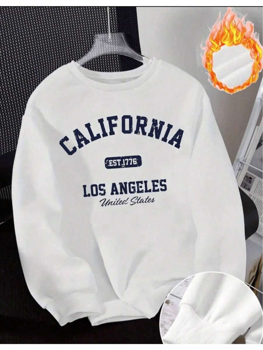 SUDADERA AFELPADA CUELLO REDONDO CON DISEÑO DE CALIFORNIA EST LOS ANGELES US IDEAL PARA EL FRÍO - Blanco - Ver 1