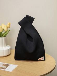 1 peça Sólida Cor Preto Saco de Crochê Tricotado Oco Leve Tote para Mulheres, Dobrável e Portátil, Adequado para Casual, Férias, Escola e Comute, Todas as Estações, Dia das Mães Presentes, Presentes para Mãe, Essenciais da Mamã, Saco de Mamãe para Sair