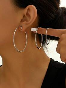 2 件时尚个性化金属圆形夹式耳环朋克风格金属圈耳环超大耳环适合无耳洞耳朵