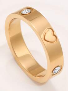 1 Set Gold Heart Design Bangle Bracelet And Thick Ring Jewelry Set, Minimalist Thick Ring Set For Women