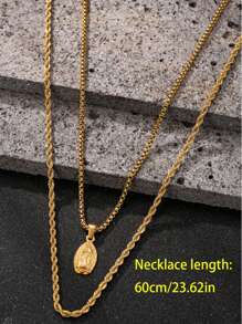 2 pièces Set collier pendentif Vierge Marie plaqué or 18 carats en acier inoxydable, convient pour un port quotidien ou comme cadeau de remise des diplômes