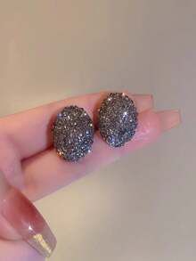 1 Pair Rhinestone Heart Shaped Earrings, Suitable For Romantic Dates, Everyday Wear, Parties, Sweet Gift For Loved Ones