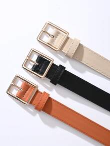 1 条/3 条纯色休闲 PU 皮带，配金色方形金属扣，适合派对、约会、日常穿着 - 彩色 - 查看 2