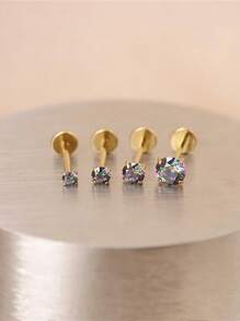 1Pc Dainty Rainbow Stone 925 Sterling Silver Earring For Women Flat Back Earring Minimalist Jewelry Helix Cartilage Gift For Her Wedding Party Fine Jewelry