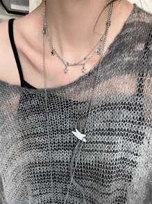 1 Pc Silver Star Tassel Necklace, Simple & Fashionable Design, Suitable For Daily Wear, Ideal Gift For Those Who Like Star Elements Or Style
