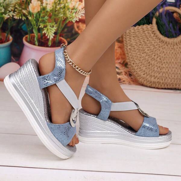 1 Paar elegante Mond & Stern Boho Retro Stil Keil Schnallen Riemen Sandalen, modisch für Festival, Party, Urlaub, Hochzeit, Sommer