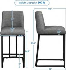 Counter Height Bar Stools 24'' Bar Stools Set Of 2 Leather Bar Chairs Modern Upholstered Barstools With Back For Kitchen Counter Gray - 灰色 - 查看 5