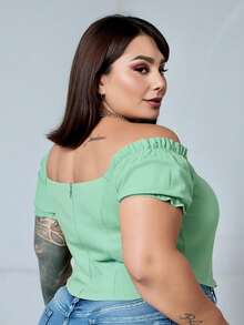 PLUS SIZE BLOUSE BEGALINE ELASTANE CIGANINHA LOOK PLUS SIZE 46 To 52 - verde menta - Ver 2