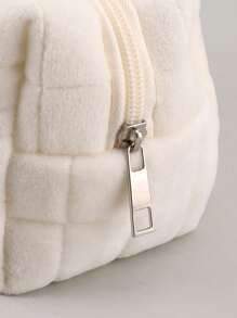 1PC Creative Plaid Zipper Pencil Case, Solid Color Plush Pencil Bag, Large Capacity Student Stationery Box,Back To School,School Supplies - Pink - View 10