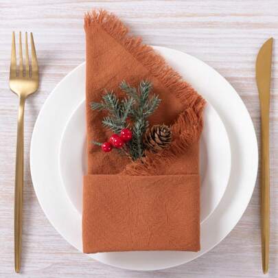 Guardanapos de pano artesanais com franjas, estilo boho rústico, para decoração de casamento, Ação de Graças, Natal e outono