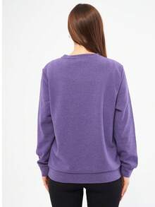 T-shirt casual ample à manches longues, col rond, rayé, pour femme - Prune - Voir 3