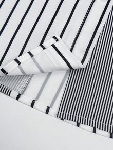 ii Plus Size Women's Long Sleeve Single Breasted Stylish Minimalist Striped Longline Shirt