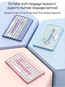 Teclado inalámbrico personalizado para tableta, personalización del nombre, estiloso teclado inalámbrico multilingüe, idioma de escritura opcional (inglés/árabe/francés/alemán/tailandés/italiano/español), teclado personalizado para tableta, diseño silencioso de arco, compatible con smartphones de 10 pulgadas, portátiles e iPad, otras tabletas, compatible con 3 sistemas operativos, adecuado para niñas, parejas, regalos de cumpleaños familiares y amigos - Rosa - Ver 8